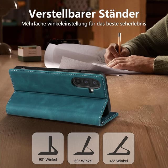 Detalle de AFARER Klapp-Brieftasche für Samsung Galaxy A56 (blau) mit Kartenfächern und Ständerfunktion