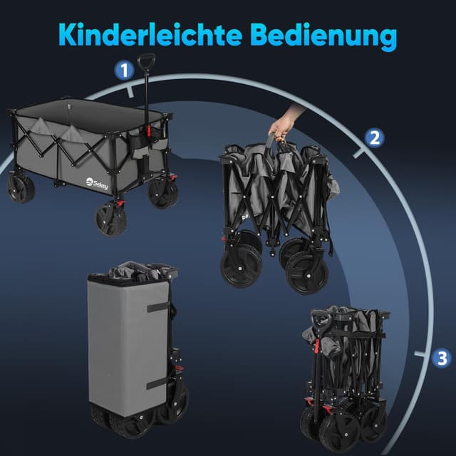 Detalle de Sekey XXL Plus Bollerwagen faltbar mit Bremsen, All-Terrain XXL-Reifen und 200 l Ladevolumen (4011) – Anthrazit