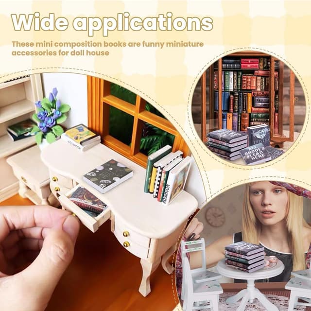 Detalle de DIYDEC 300-Piece Miniature Dollhouse Books (1.5x2 cm) for DIY Crafts, Shelf Filler Decor