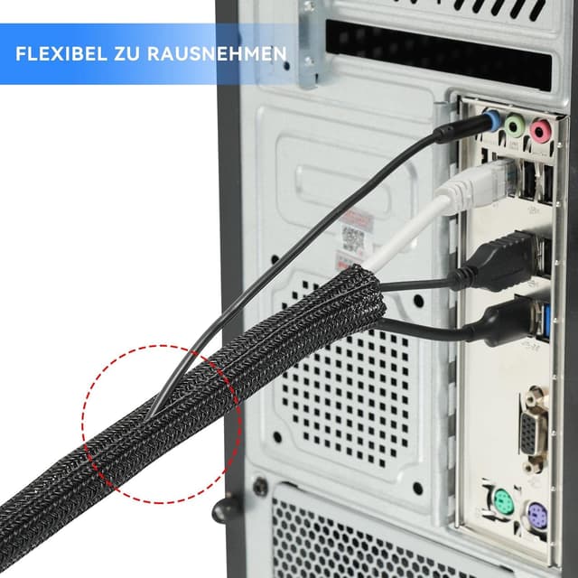 Detalle de AGPTEK Kabelschlauch 13 mm – 7,6 m, selbstschließend für Kabelmanagement am Schreibtisch