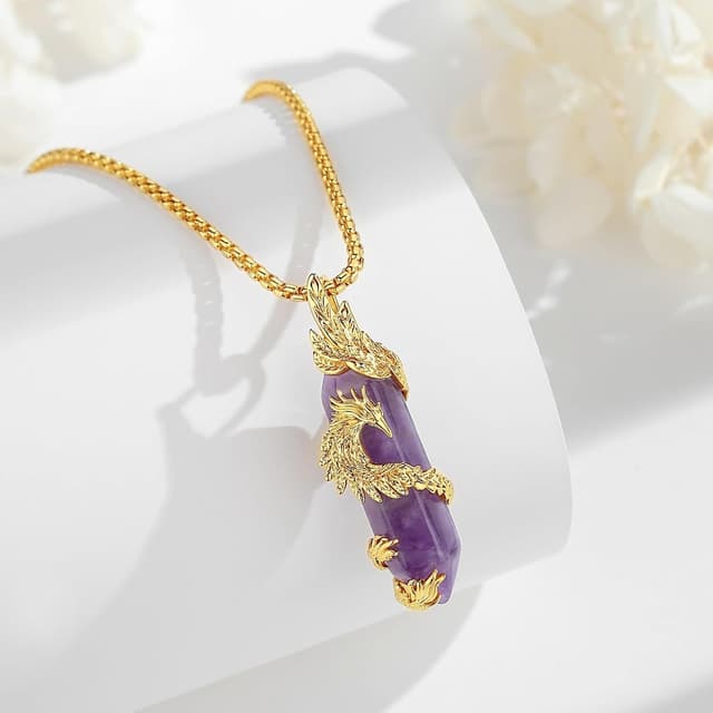 Detalle de INFUSEU Kristall Phönix Kette mit Vogelhänger (Lapislazuli Optik) – Spiritueller Anhänger als Halskette