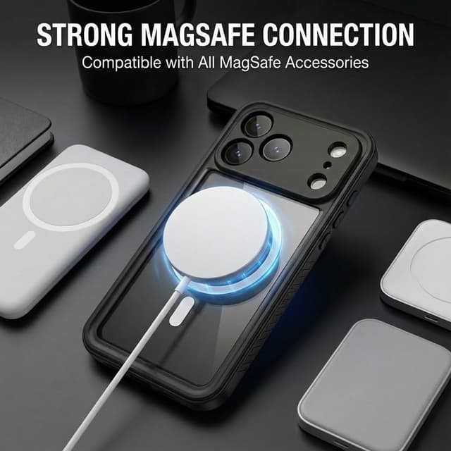 Detalle 2 de FYHCMC Waterproof MagSafe iPhone 17 Pro Case (Black) with 360° sealed cover