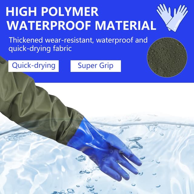 Detalle de ANOMM Guanti lunghi impermeabili in gomma da 70 cm per acquari, laghetto, giardinaggio e pesca, blu
