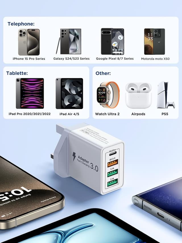 Detalle 1 de 40W USB C charger 2 pack with 4 ports