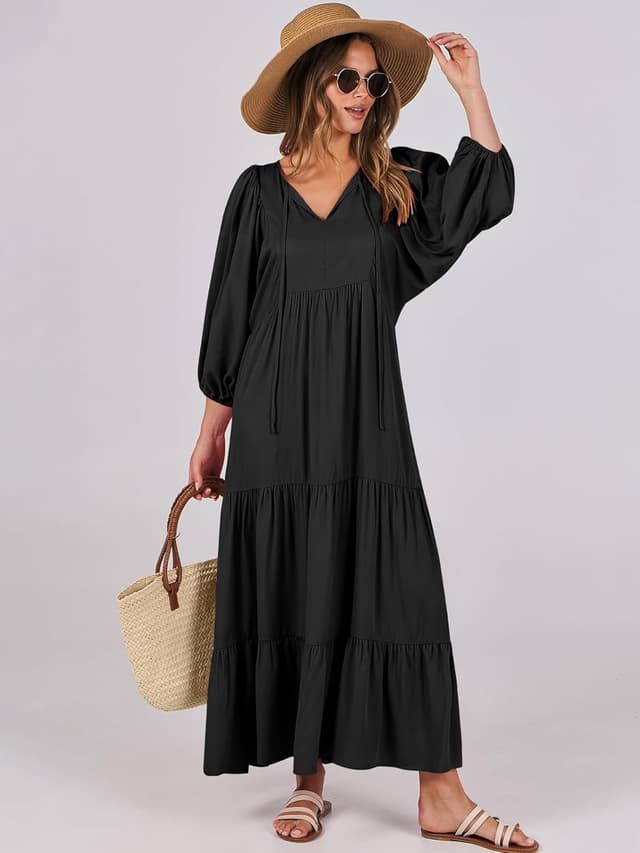 Detalle 2 de ANRABESS Boho Maxi Dress V Neck S
