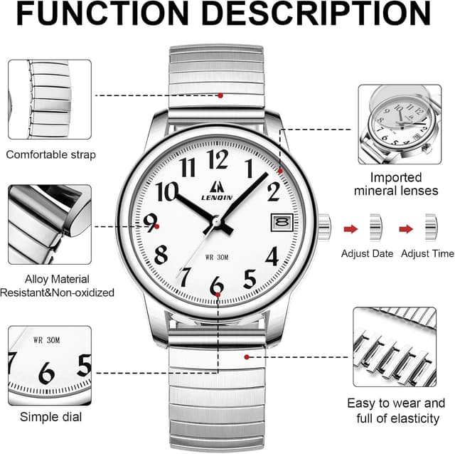 Detalle 2 de LN LENQIN orologio donna analogico al quarzo in acciaio con cinturino espandibile, impermeabile 3 ATM