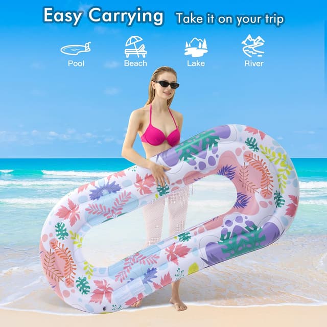 Detalle de Stonful Pool Floats Lounger, 2-Pack Inflatable Pool Floats for Adults with Headrest & Footrest (Multicolor)