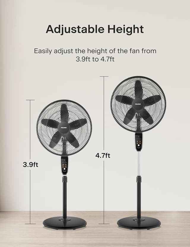 Detalle 2 de PELONIS PFS45A5BBB 18 inch 5-Blade Oscillating Remote Pedestal Fan with LED Display and 7-Hour Timer (Black)