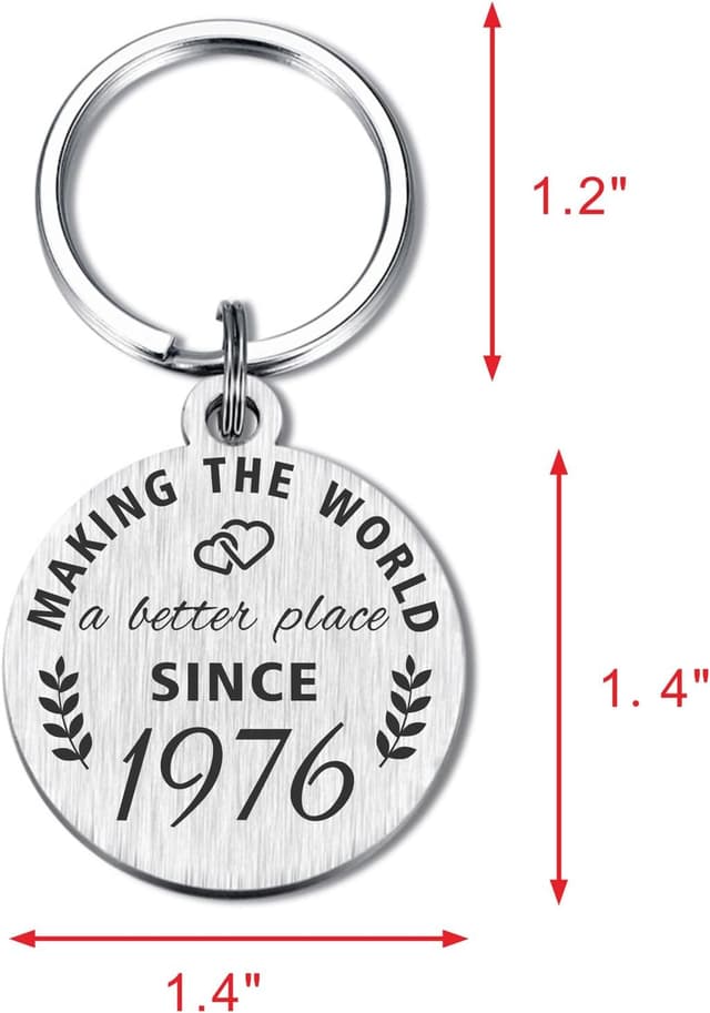 Detalle 2 de ABBNT 50th Birthday Keychain for 1976 Birthdays – Stainless Steel Laser Engraved Keepsake Pendant
