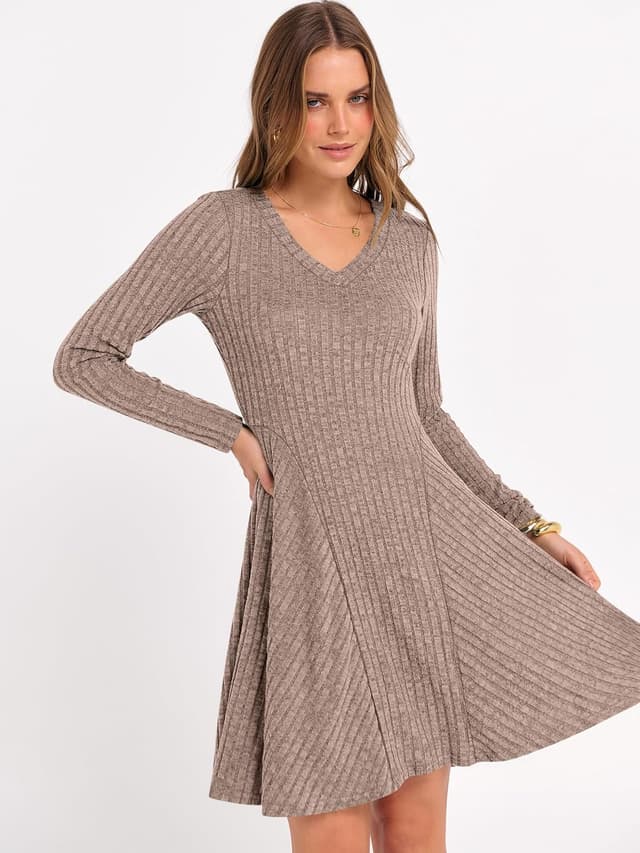 Detalle 2 de ANRABESS Women Ribbed V‑Neck Short Dress