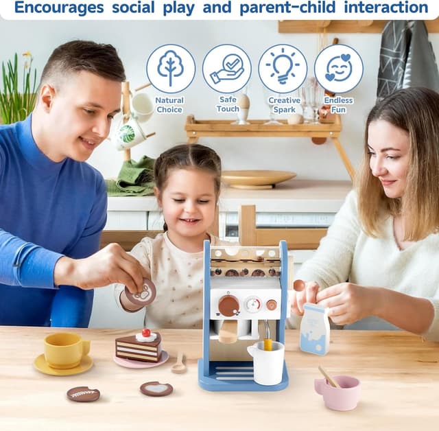 Thumbnail 6 de GAGAKU Kinder-Kaffeemaschine aus Holz mit Sound und Zubehör (15-teilig) – Spielküche für Barista-Rollenspiel ab 3 Jahre, blau