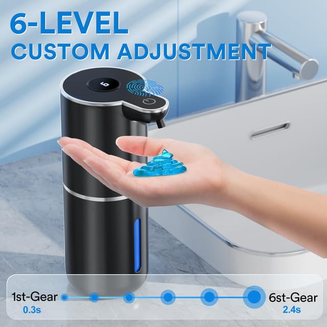 Detalle de Automatischer Seifenspender mit digitaler Anzeige, 380 ml – berührungslos, USB-wiederaufladbar, IPX5