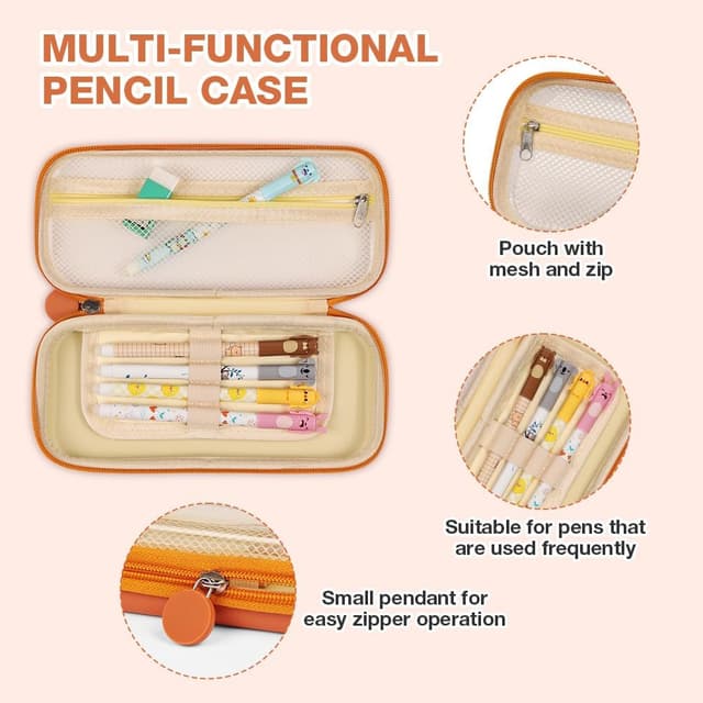 Detalle de Trousse à crayons grande capacité OFFCUP (2 compartiments) imperméable avec autocollants – marron