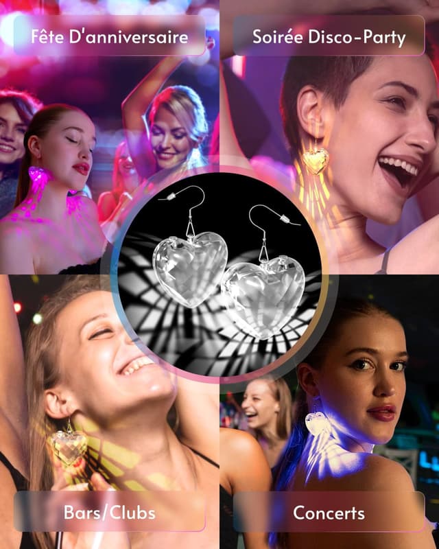 Detalle de PUFIER LED Ohrringe Rhombic Discokugel – 16 Lichtmodi, wiederaufladbar