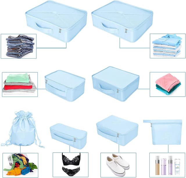 Detalle de Koffer Organizer Reise Kleidertaschen Set (8 Sets/7 Farben) mit Schuh-Aufbewahrungsbeuteln – Hellblau
