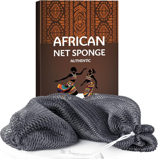 Detalle de TCGPRO African Net Sponge Authentic exfoliating body scrubber with travel bag (Grey)