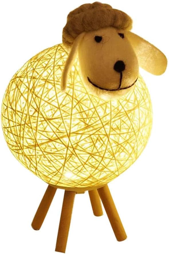 Detalle de Artibetter Schaf-Nachtlicht mit Rattan – batteriebetrieben, warmes LED-Licht für Schlafzimmer & Party-Deko