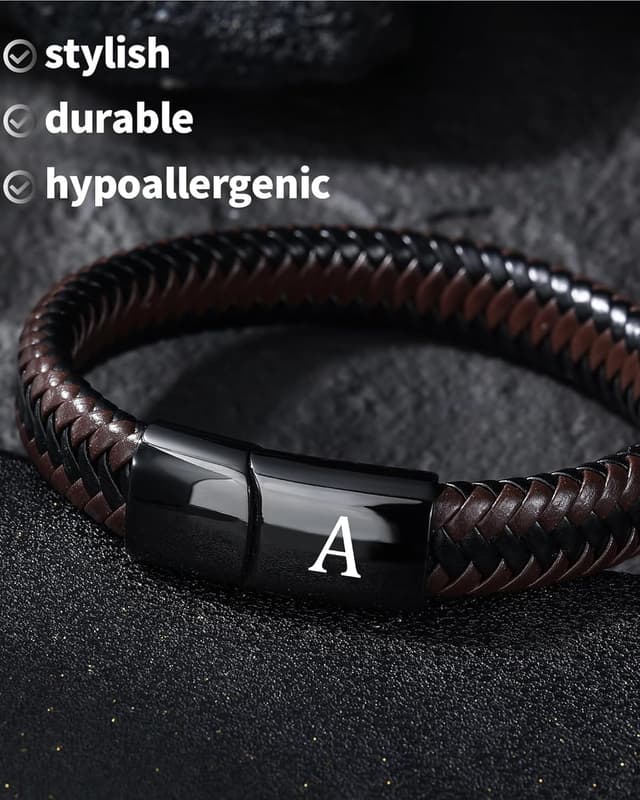 Thumbnail 6 de HAYOUWAY Lederarmband für Herren mit Buchstaben (A–Z) und Magnetverschluss, braun