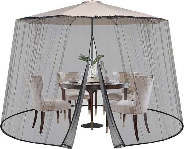 Detalle de Sekey zanzariera regolabile per ombrellone da esterno 250–300 cm, doppia cerniera, altezza 2,5 m – nero