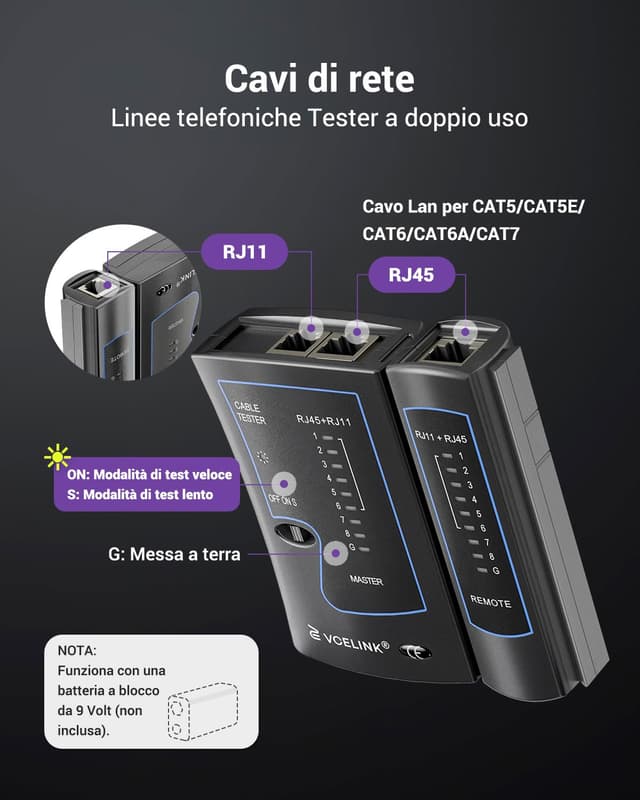 Detalle de VCELINK Tester RJ45 1 pezzo 📡