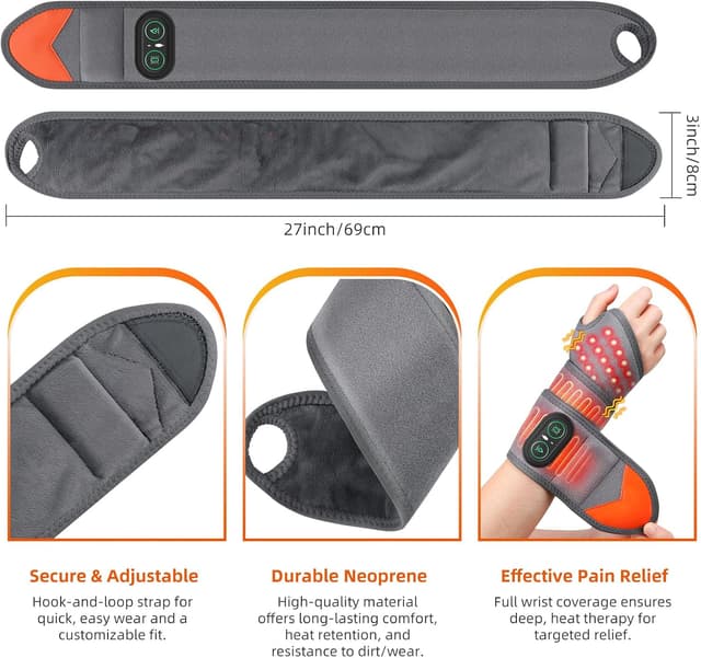 Detalle de Cordless Heated Wrist Massager with Red Light, Vibration & 3000mAh Battery (Grey)