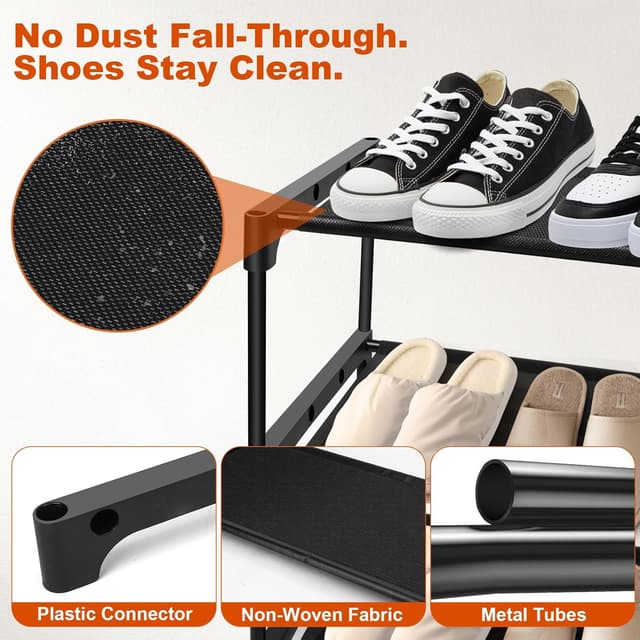 Detalle de LINKINNO scarpiera a 3 ripiani impilabile in metallo, per 9 paia di scarpe (70 x 30 x 45 cm) color nero