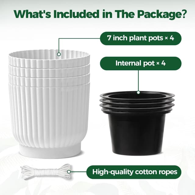 Detalle 2 de T4U 18cm Self Watering Plant Pots (4 Pack) – Indoor self-watering planters with cotton rope wicking