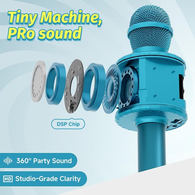 Detalle de Fede Karaoke Mikrofon: drahtloses Bluetooth-Mikrofon mit Lautsprecher und LED-Licht