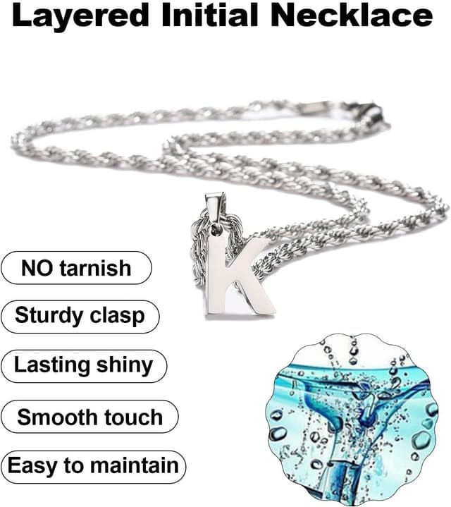 Detalle de Rajputana layered initial A–Z letter necklace (stainless steel) with Figaro rope chain