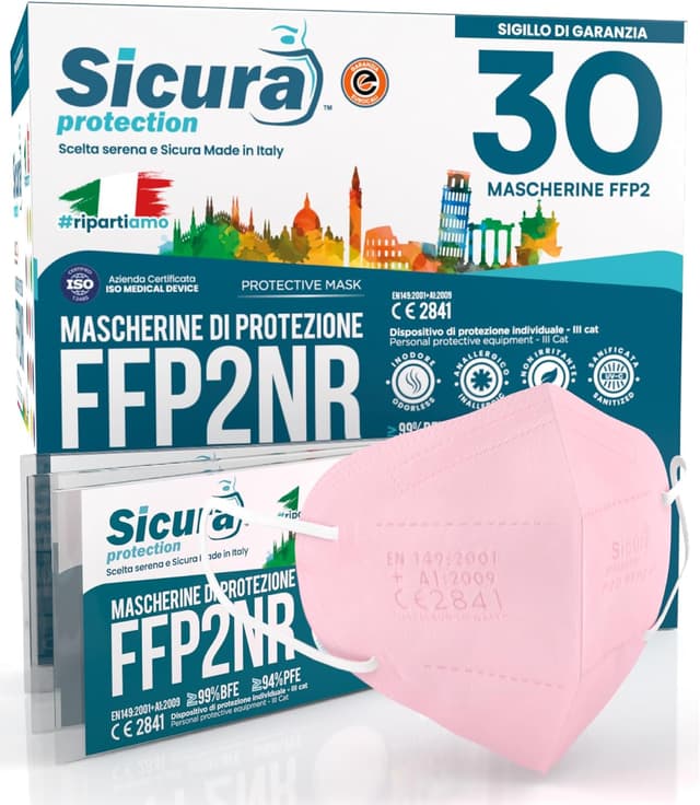 Detalle de Mascherine FFP2 rosa certificate CE (EN 149) — confezione da 30, singolarmente sigillate