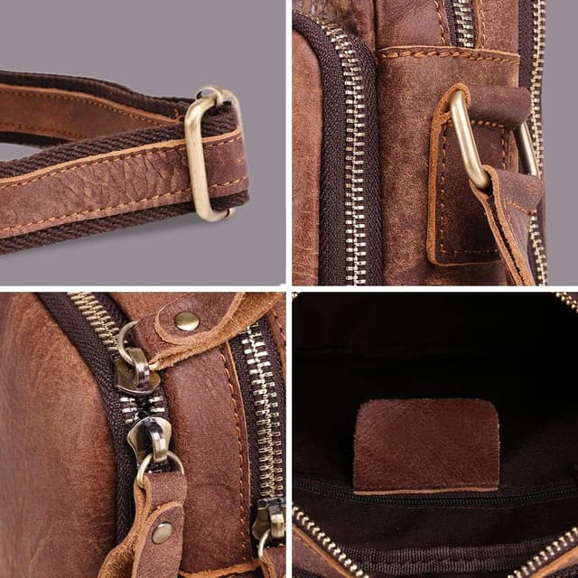 Detalle de BAIGIO vintage leather cross body bag for men (brown) – small messenger/sling for work and travel
