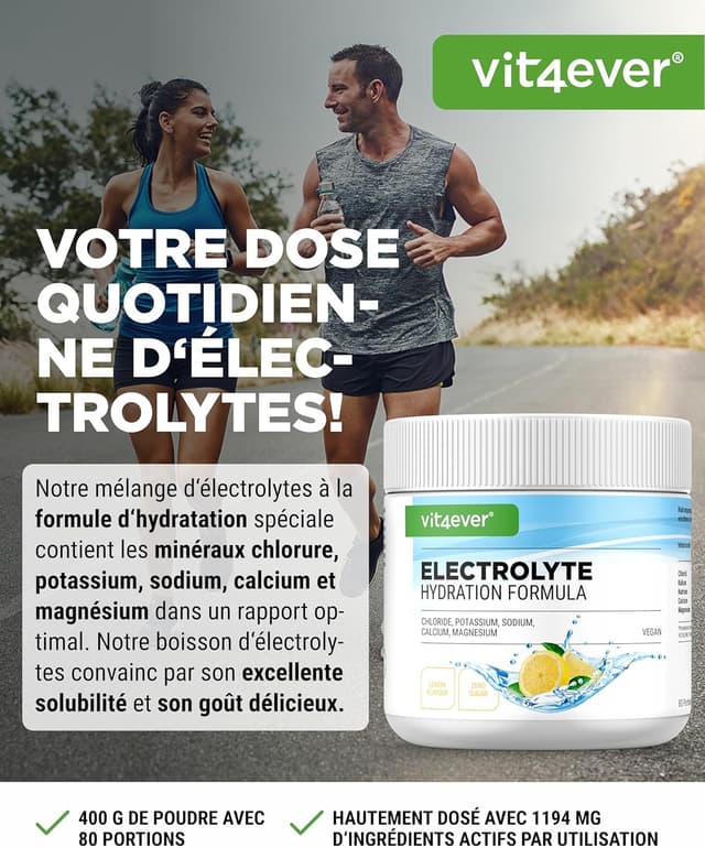 Detalle 2 de Electrolytes 400 g (80 portions) – poudre d’hydratation citron, sans sucre, vegan