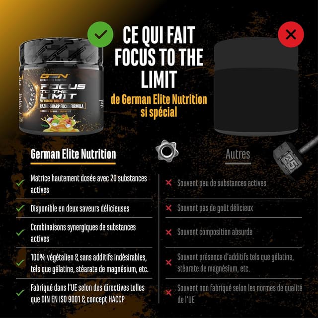 Detalle 2 de Focus to the Limit pre workout hautement dosé au goût mélange de fruits (240 g) avec caféine et vitamines
