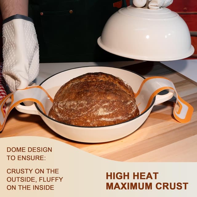 Detalle de AHJ 6QT Enameled Cast Iron Dutch Oven for Bread Baking with Proofing Basket, Gloves & Sling