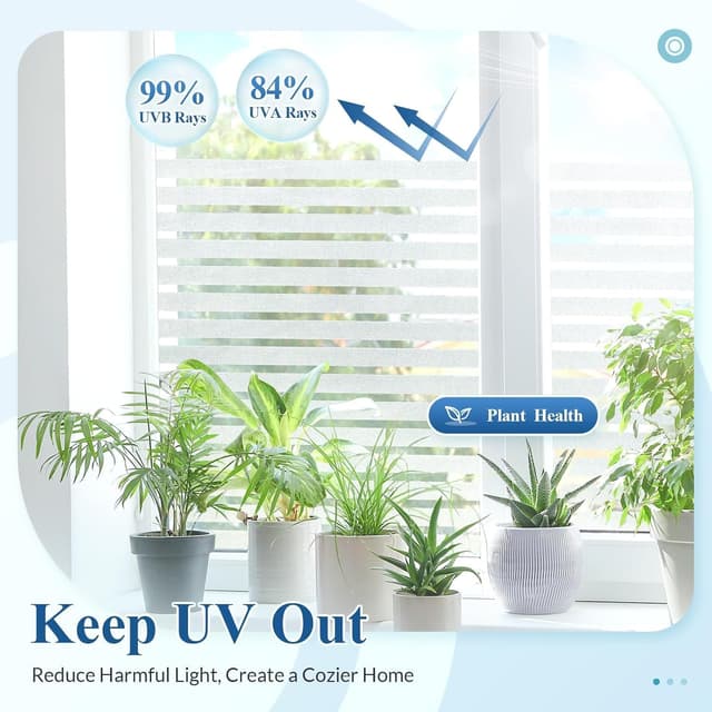 Detalle de DOWELL Privacy Window Film with Classic Stripes & Blinds Pattern (60x200cm) — static cling, anti-UV, temporary privacy