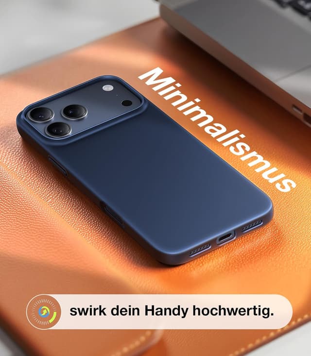 Detalle de TORRAS Ultra Dünn 0,09 cm Hülle für iPhone 17 Pro – blau, erhöhter Kamerakantenschutz, seidig-mattes Griffgefühl