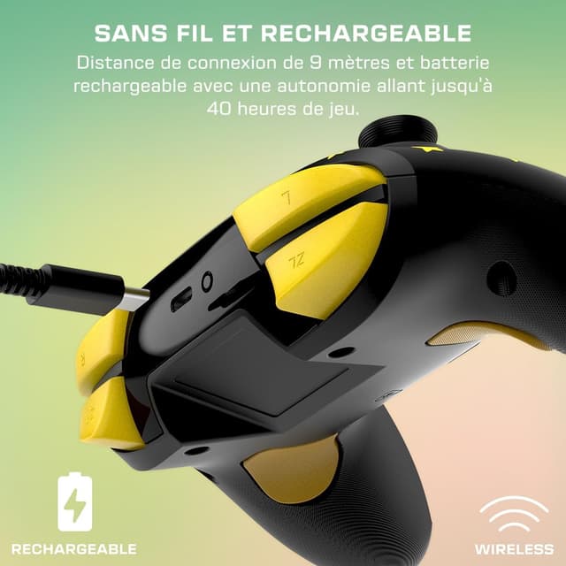 Detalle de Manette sans fil Turtle Beach Rematch Super Mario Star (Nintendo Switch) – design phosphorescent, recharge intégrée (bouton C indisponible)