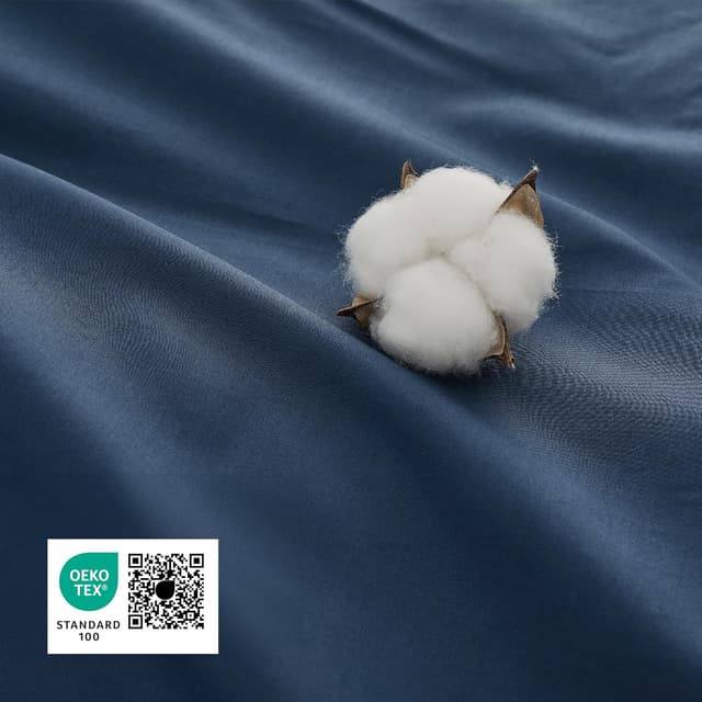 Detalle de Bedsure Bettwäsche 135x200 aus Baumwolle, 4-teilig (Bettbezug + 2 Kissenbezüge 80x80), blau, mit Reißverschluss