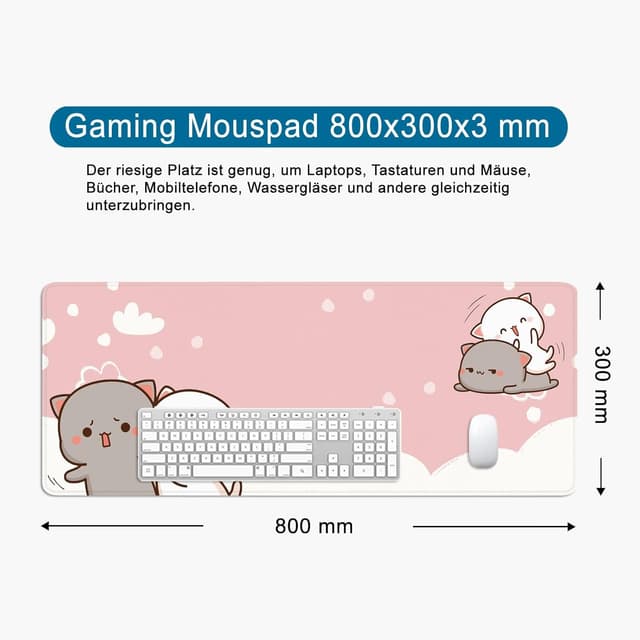 Detalle de VYEUIAO XL Gaming-Mauspad mit Katzenmotiv (800 x 300 mm) als große Schreibtischunterlage