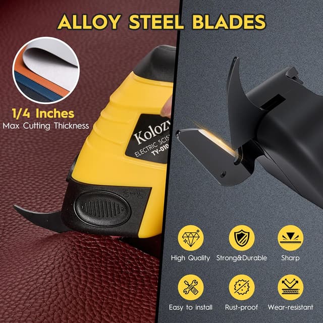 Detalle de Kolozy Cordless Electric Scissors 4V (2500mAh, 10,000RPM) – Rechargeable cutter for cardboard, fabric, carpet, leather