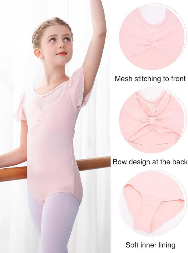 Detalle de Bezioner girls’ ballet leotards (puff sleeve) for ages 2–10