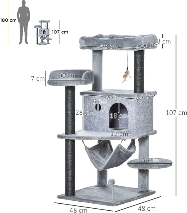 Thumbnail 6 de PawHut Árbol Rascador para Gatos 48x48x107 cm