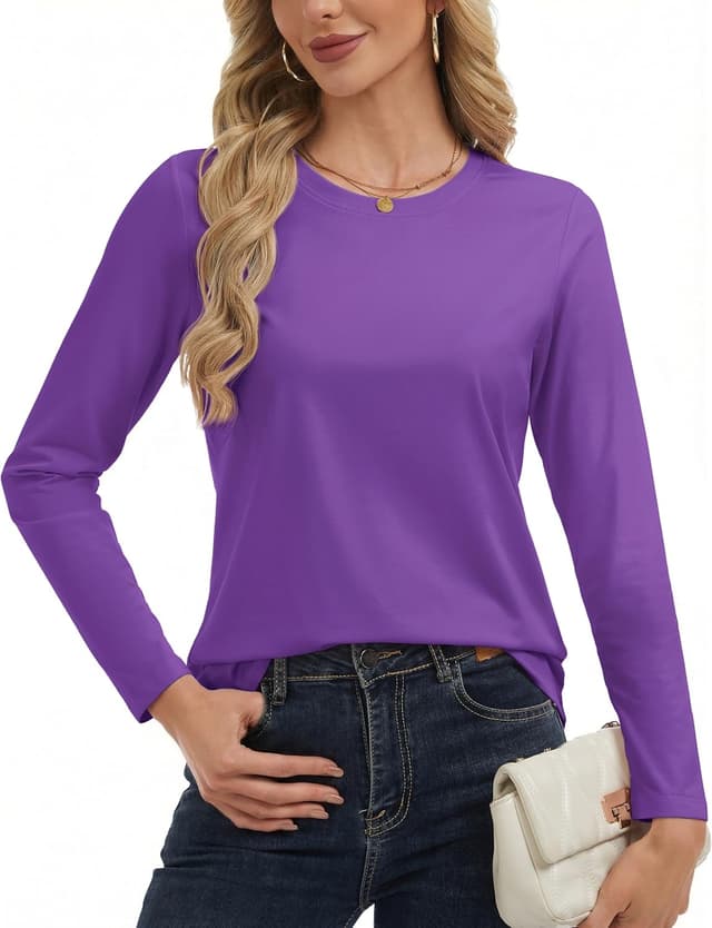 Detalle de TACVASEN Women’s Long Sleeve Cotton T-Shirt with Crew Neck, Quick Dry Breathable Fit