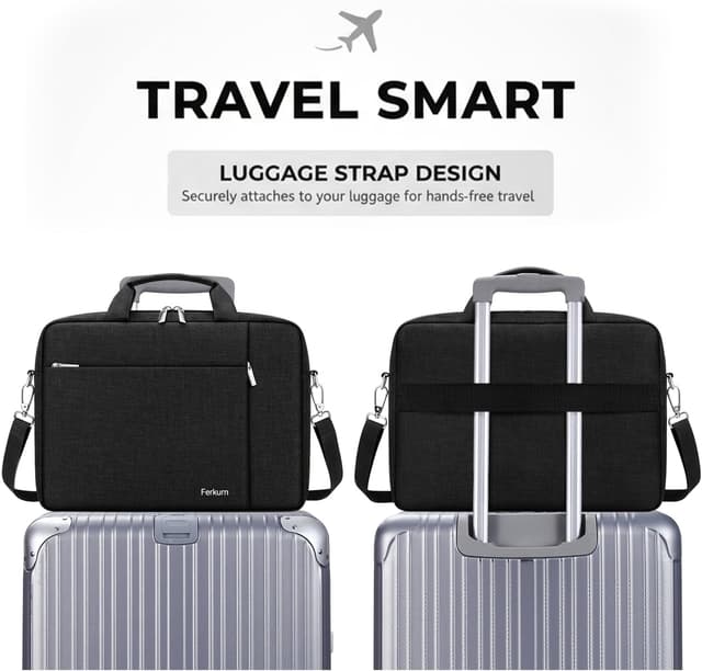 Detalle 2 de Ferkurn 17–17.3 inch laptop messenger bag case (water-repellent polyester, detachable shoulder strap) – Black