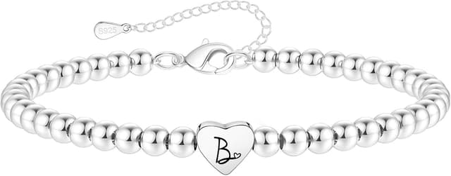 Thumbnail 5 de Crownette S925 Silver Bead Bracelet adjustable heart initial 💍