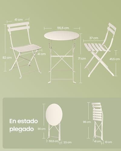 Thumbnail 6 de SONGMICS GGF036LZ01: juego de jardín exterior plegable de 3 piezas (2 sillas y 1 mesa) beige capuchino