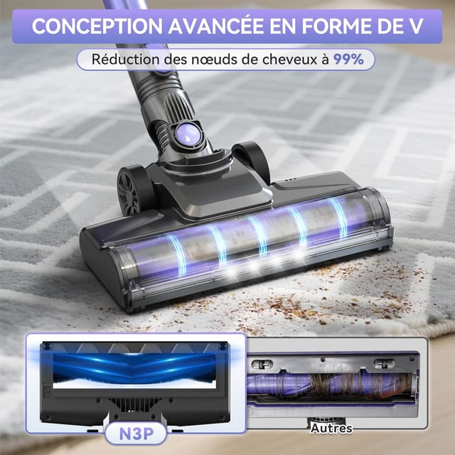 Detalle de Ziaggnar Aspirateur balai sans fil 6 en 1 (autonomie 55 min, 2 vitesses) pour poils d’animaux