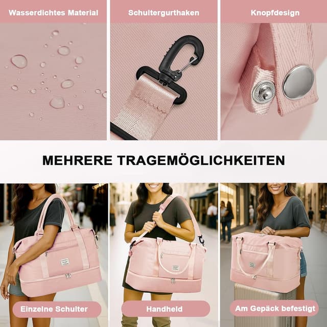 Detalle de TANTOMI Reisetasche für Damen mit Schuhfach und Nass-Trocken-Trennung – wasserdichte Weekender Travel Bag