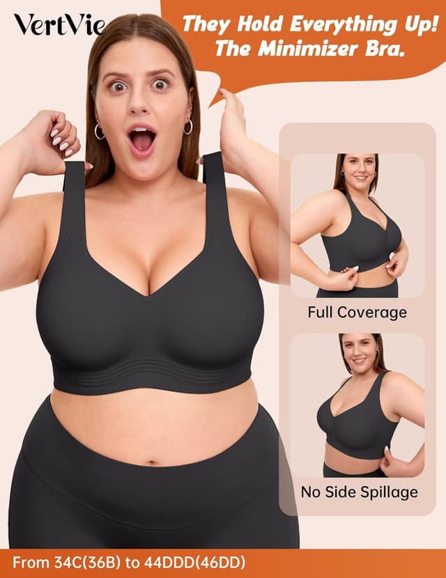 Detalle de Vertvie Ultimate Support & Lift Gel Wireless Pushup Bra for Women (Plus Size, No Underwire)