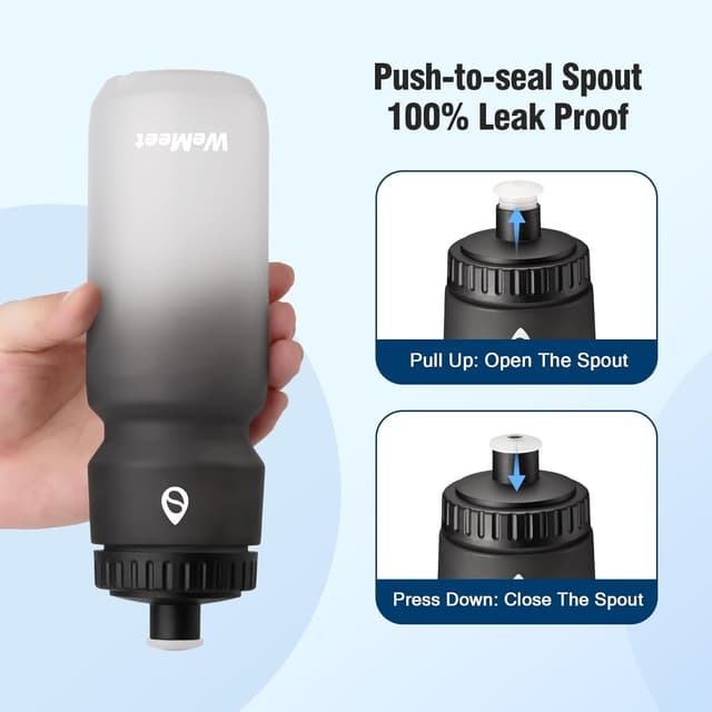 Detalle de WEMEET 1000ml Bike Sport Water Bottle (BPA Free) – 2-Pack leak-proof squeeze bottles with capacity scale